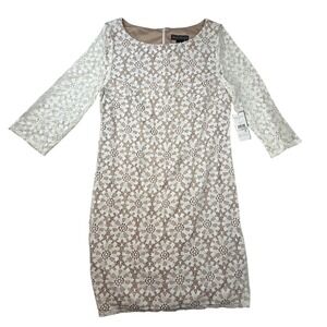 Jessica Howard Ivory Tan Lace Sheath Dress 3/4 Sleeve Size 12 NWT coquette